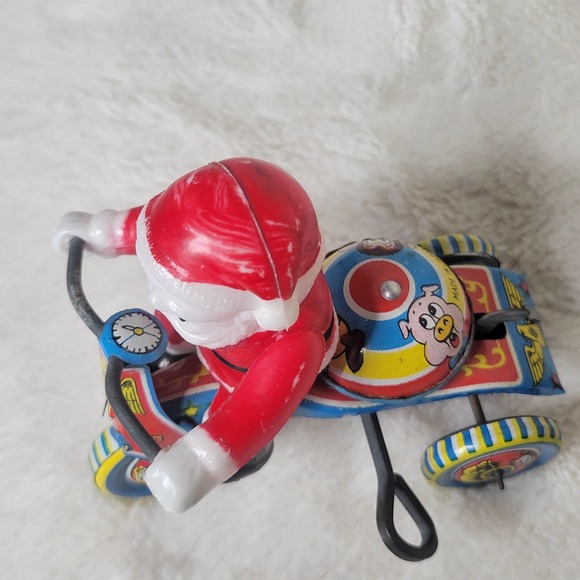 VTG Japan Mechanical WindUp Tin Celluloid Bell Toy Santa Bike Tricycle✨️WORKS - Picture 10 of 13
